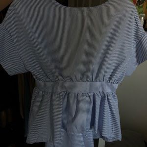 Blue and white striped blouse